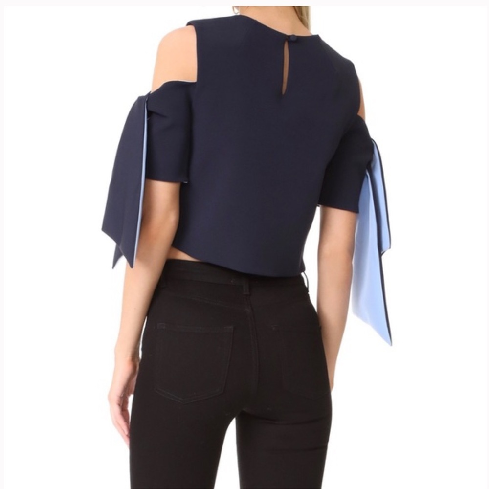 MILLY Ansley Cold-Shoulder Tie-Sleeve Crop Top - Picture 3 of 3